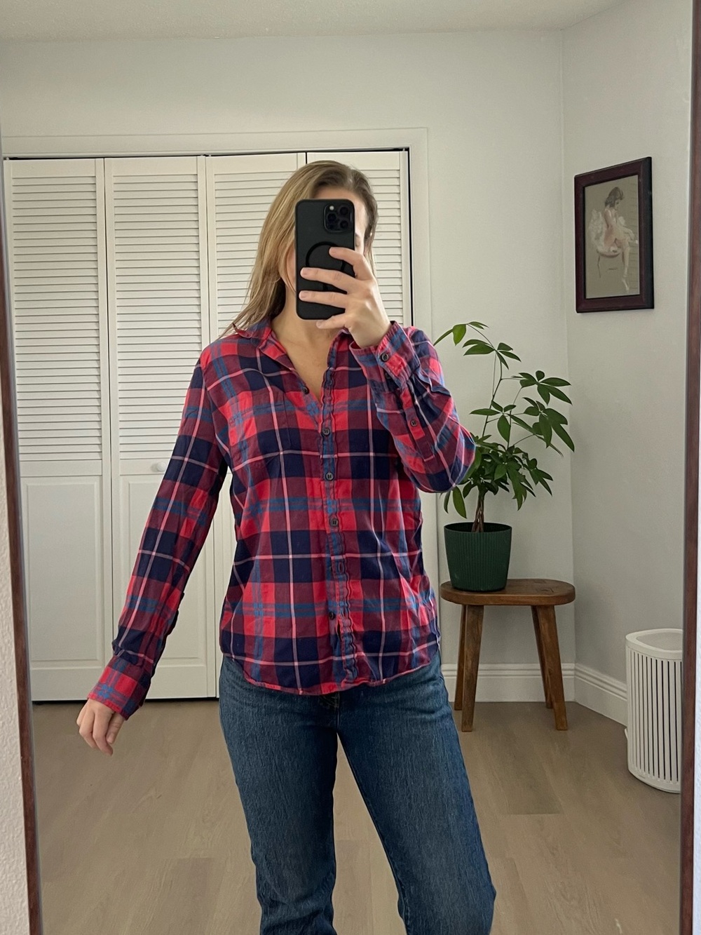 J. Crew Red and Navy Plaid Button-Down Shirt